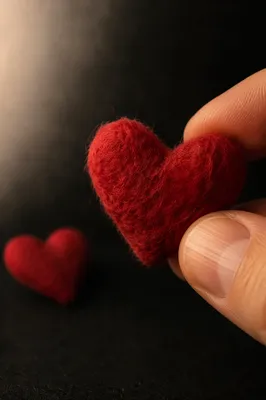 Red Felt Hearts Held in Gentle Love
