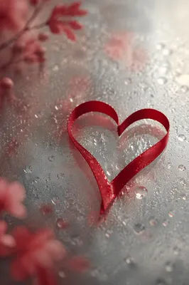 Elegant Red Ribbon Heart on Glass