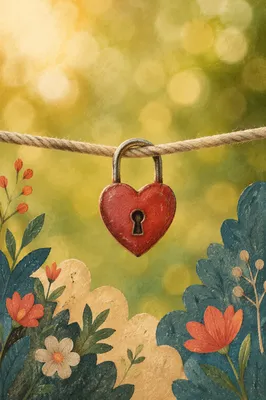 Red Heart Padlock with Romantic Bokeh