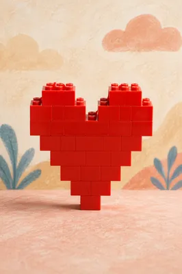 Pixelated Red Brick Heart Love Symbol