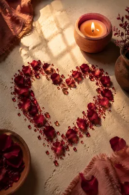Crimson Petal Heart with Candlelight