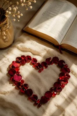 Red Petal Heart on Cream Linen