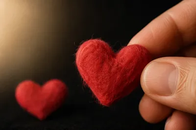 Red Felt Hearts in Gentle Hand