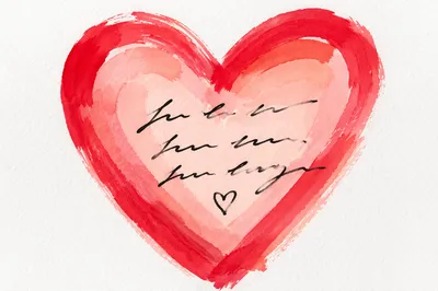 Handmade Red Heart on Watercolor Paper