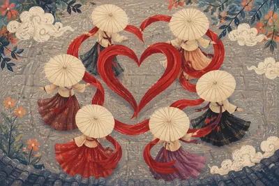Folk Art Crimson Heart Parade Overhead