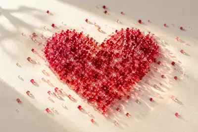 Red Glass Bead Heart on Cream