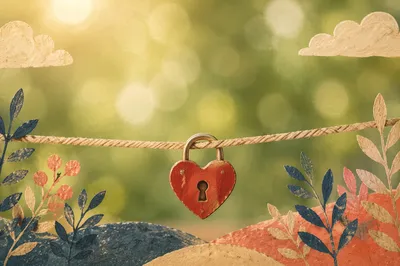Red Heart Padlock with Romantic Bokeh