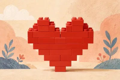 Pixelated Red Brick Heart Love Symbol