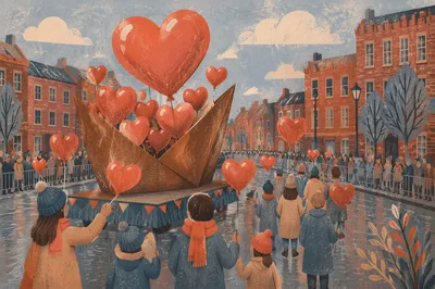 Red Heart Balloon Parade Float
