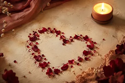 Crimson Petal Heart with Candlelight