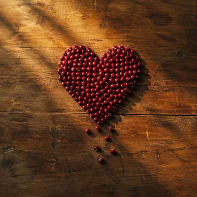 Red Bean Heart on Rustic Wood