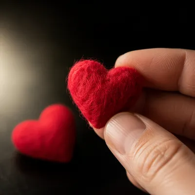 Red Felt Hearts in Gentle Hand