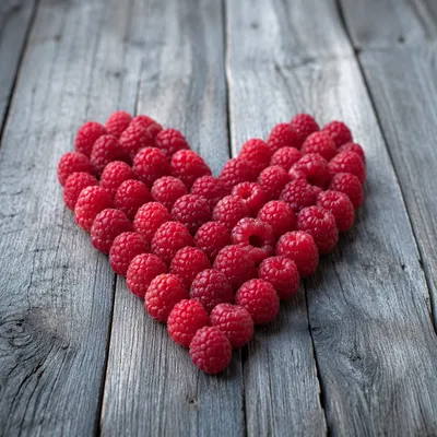 Red Raspberry Heart on Rustic Wood