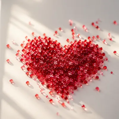 Red Glass Bead Heart on Cream