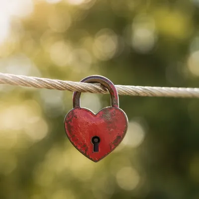 Red Heart Padlock on Braided Rope
