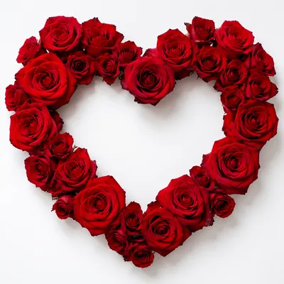 Red Rose Heart Wreath on White