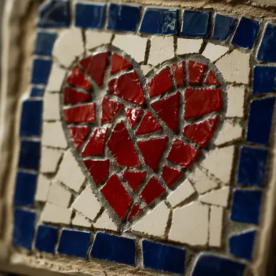 Red Heart Ceramic Mosaic Close Up