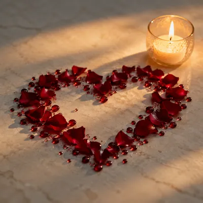 Red Petal Heart with Candlelight