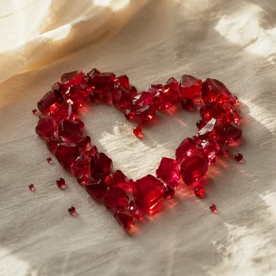 Crimson Glass Heart on Cream Linen