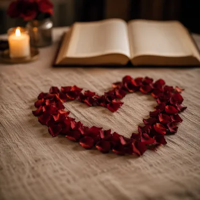 Red Rose Petal Heart with Candlelight