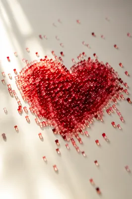 Red Glass Bead Heart on Cream