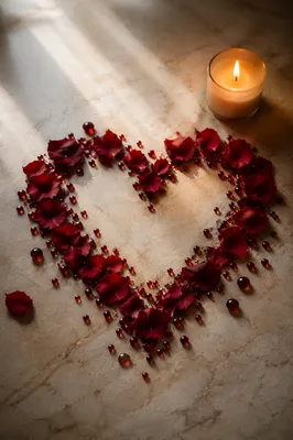 Crimson Petal Heart with Candlelight