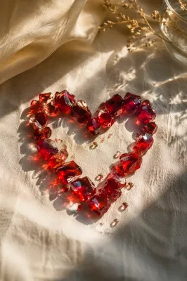 Crimson Glass Heart on Cream Linen