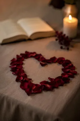 Red Rose Petal Heart with Candlelight