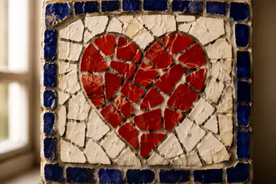 Red Ceramic Heart Mosaic in Soft Light