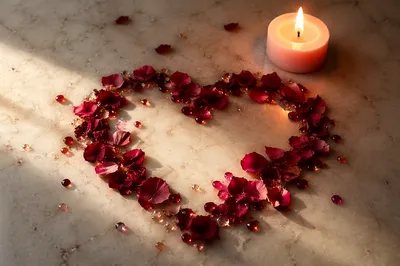 Crimson Petal Heart with Candlelight