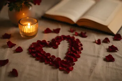 Crimson Rose Petal Heart by Candlelight