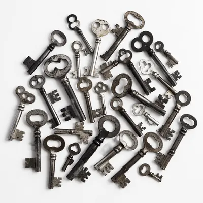 Vintage Metal Keys on White Background