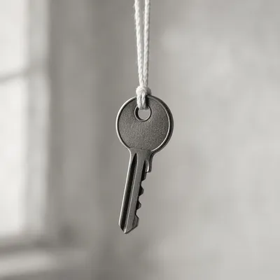 Minimal Metal Key on White Cord