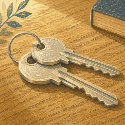 Silver Keys on Warm Wooden Table