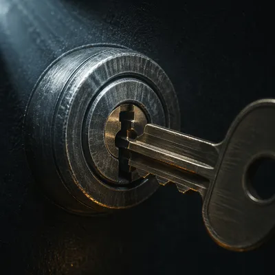 Metal Key and Lock Macro Closeup