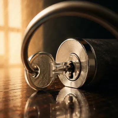 Macro Metal Key in Secure Lock