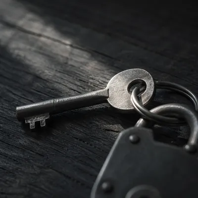 Monochrome Key and Lock Security Close-Up