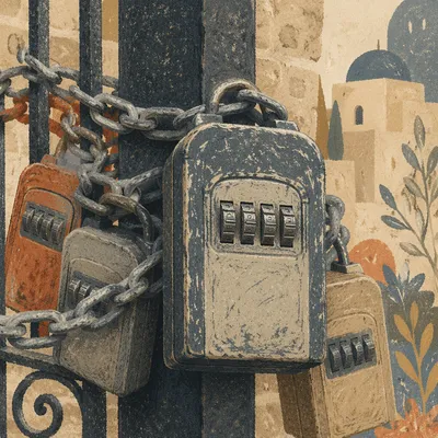 Weathered Locks and Chains on Iron Gate