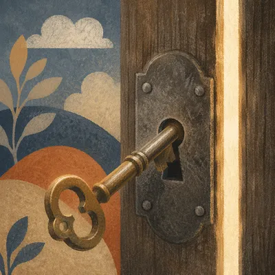 Aged Brass Key in Secure Door Lock