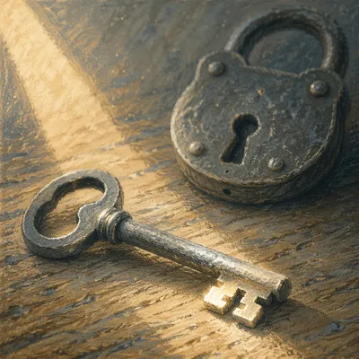 Vintage Key and Lock in Morning Light