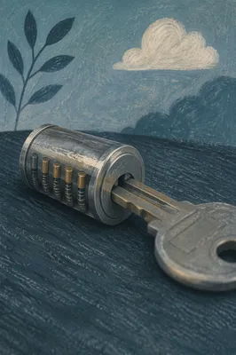 Macro Metal Key in Lock Security Close-Up