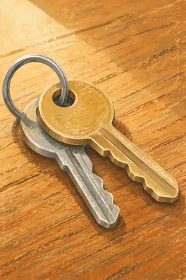 Abstract Metal Keys on Wooden Table
