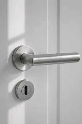 Modern Door Handle and Key Lock Closeup