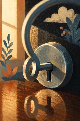 Macro Key in Lock With Warm Reflections