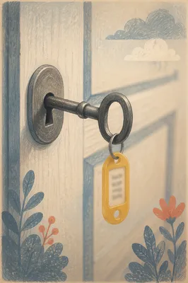 Worn Key in Lock with Yellow Tag