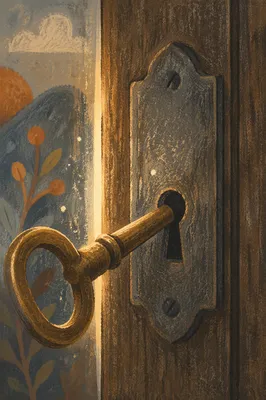 Aged Brass Key in Secure Lock