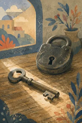 Vintage Key and Lock in Morning Light