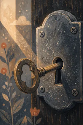 Aged Brass Key in Quiet Steel Lock