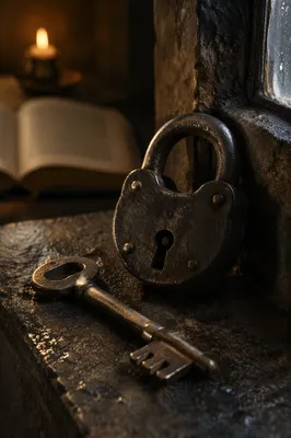 Aged Key and Lock in Candlelight