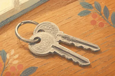 Silver Keys on Warm Wooden Table